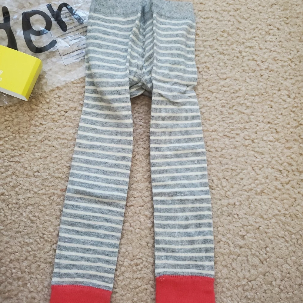 Mini Boden Striped Gray and Coral Knit Tights with Monkey Design